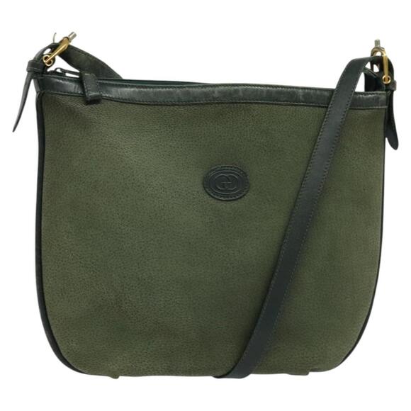GUCCI Shoulder Bag Leather Green Gold Auth am8352